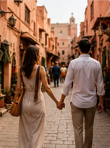 Couple holding hands in Marrakech