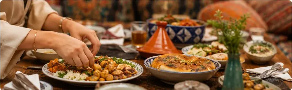 Traditional Moroccan feast shared at a table