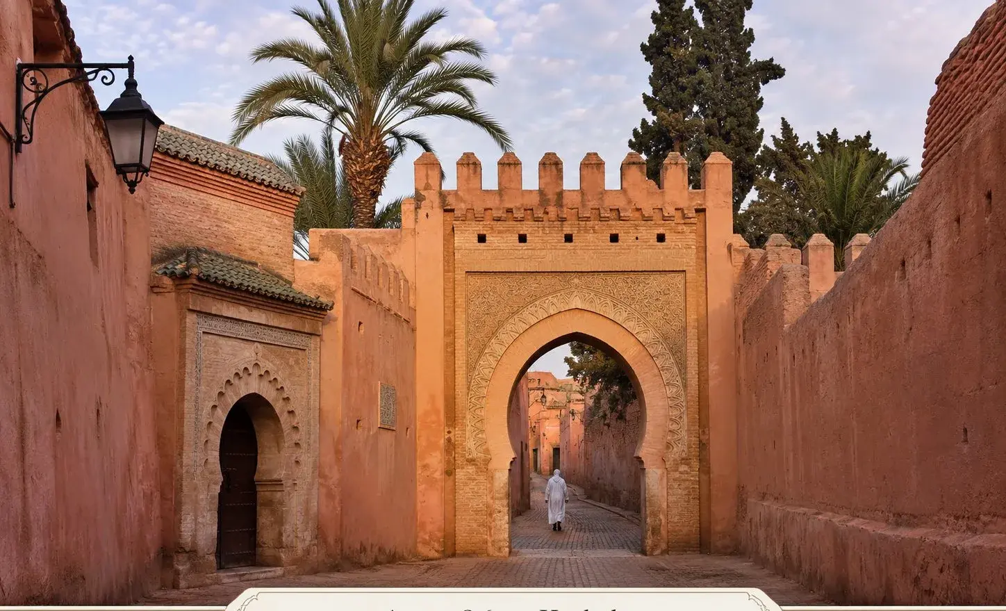 Historic kasbah gate in the old walls of Marrakech