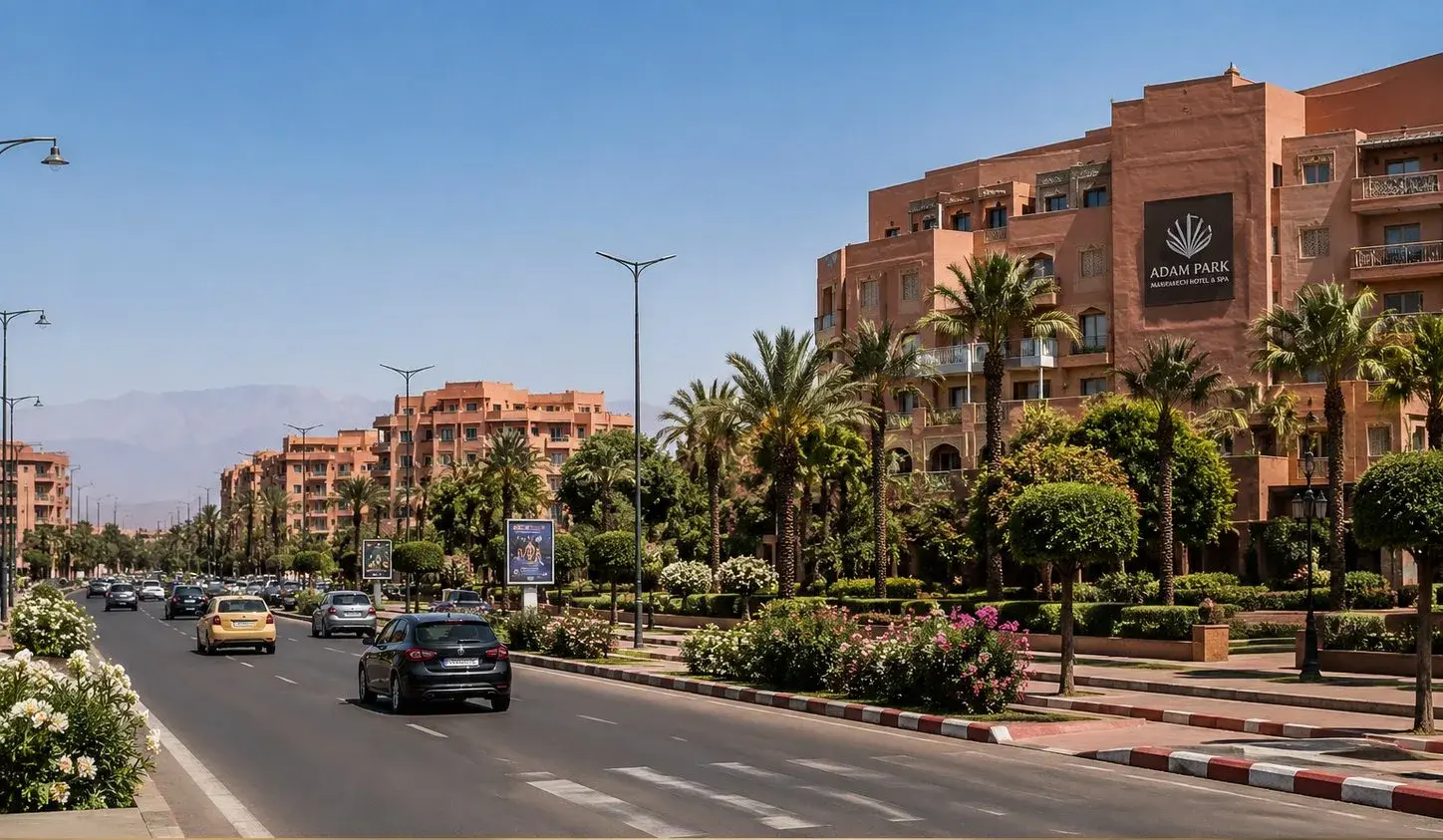 Modern residential avenue with resorts and gardens in Agdal, Marrakech