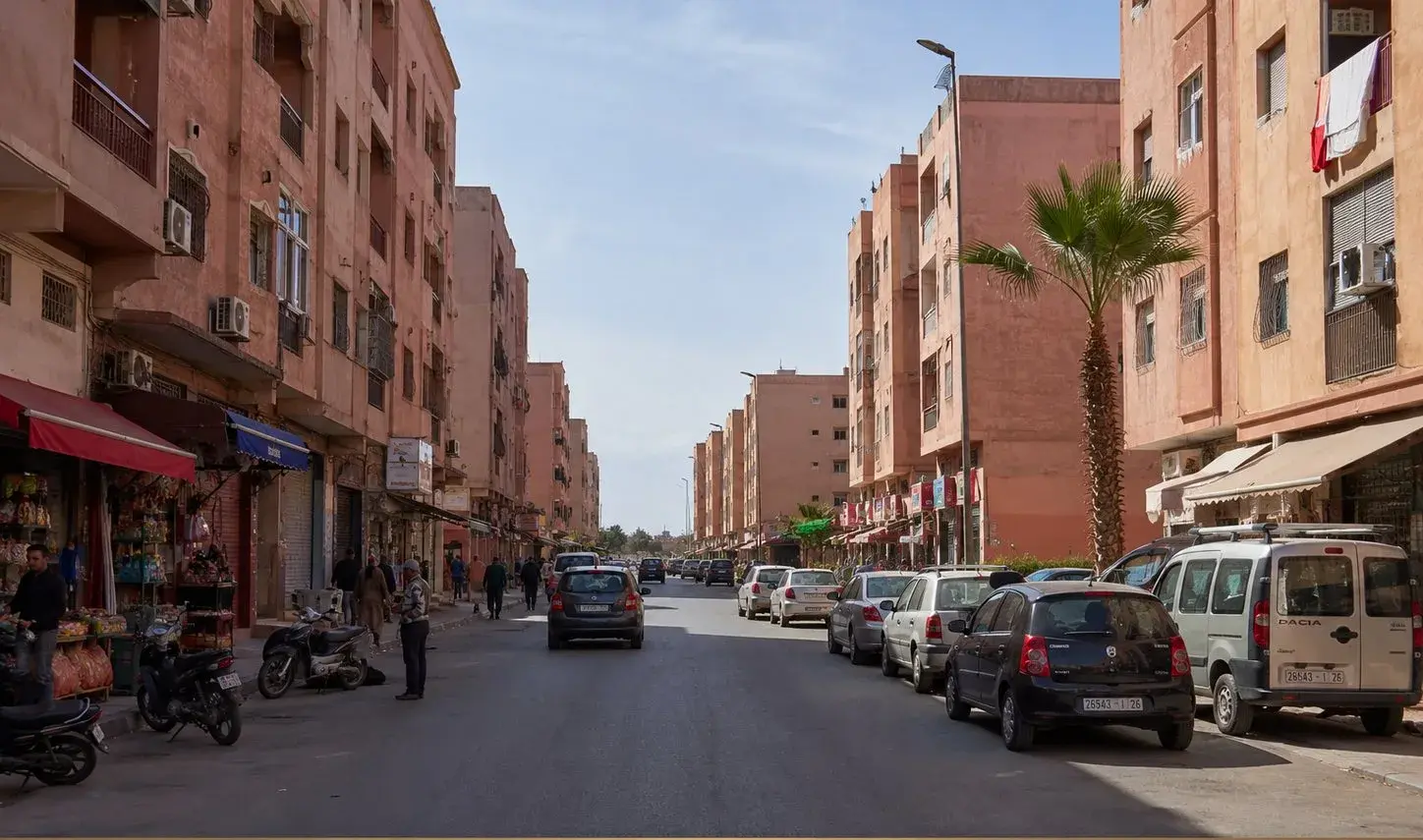 Lively local residential street in Daoudiate, Marrakech